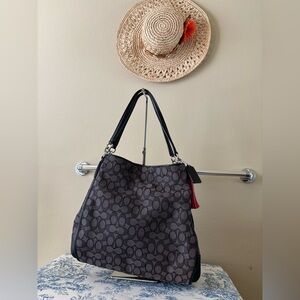 Coach Phoebe Signature Black and Brown Outline Shoulder Bag